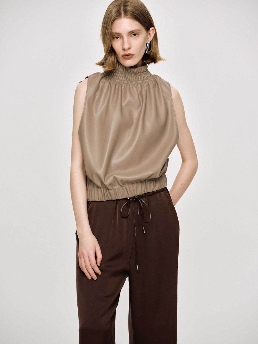 Source Unknown Sleeveless Leather Top, Beige