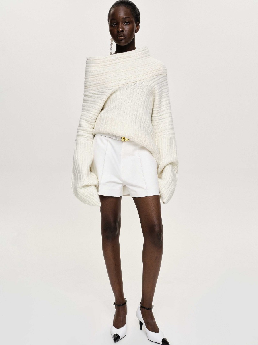 Source Unknown Becca Oversized High Roll Knit Pullover, White