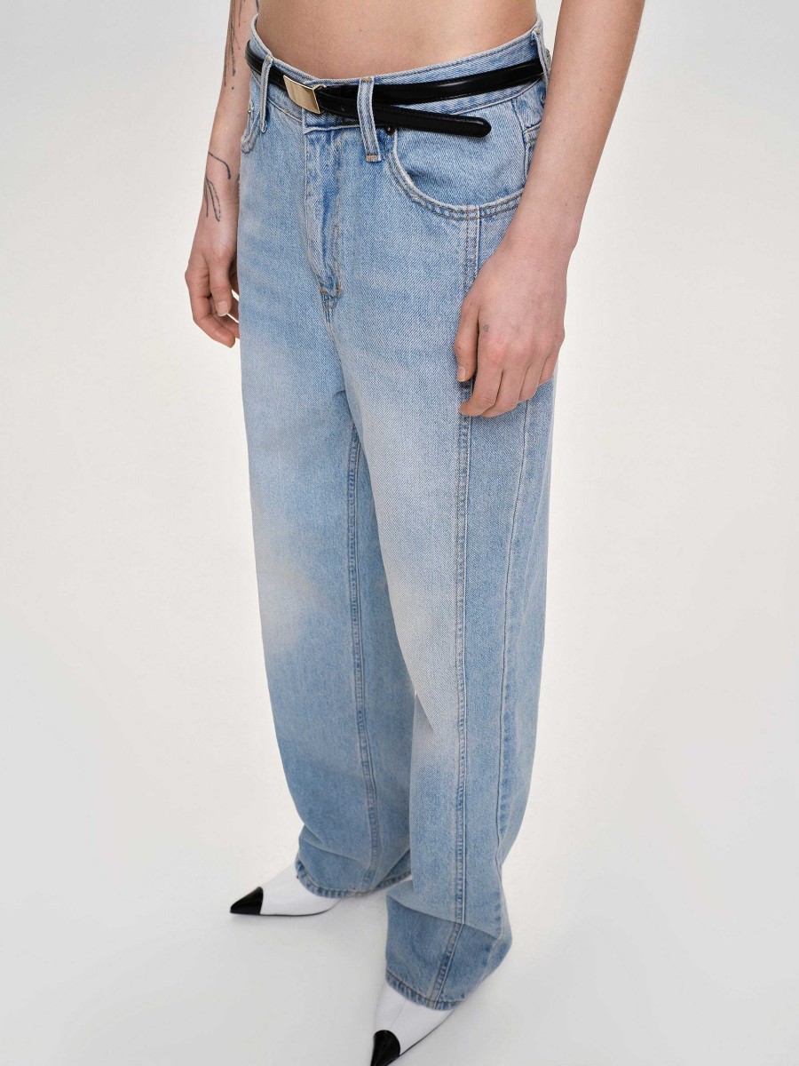 Source Unknown Side Paneled Straight Jeans, Light Washed Blue