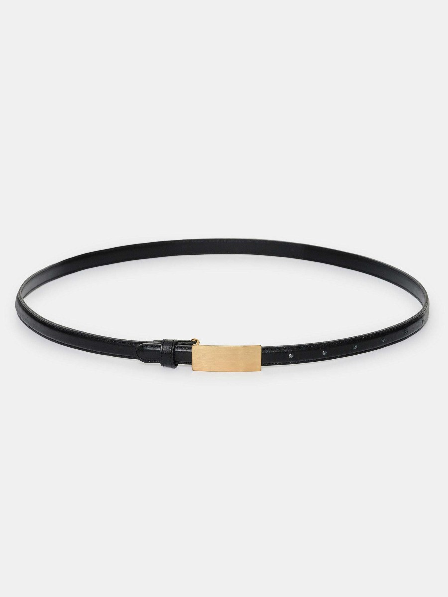 Source Unknown Plate Buckle Leather Belt, Black