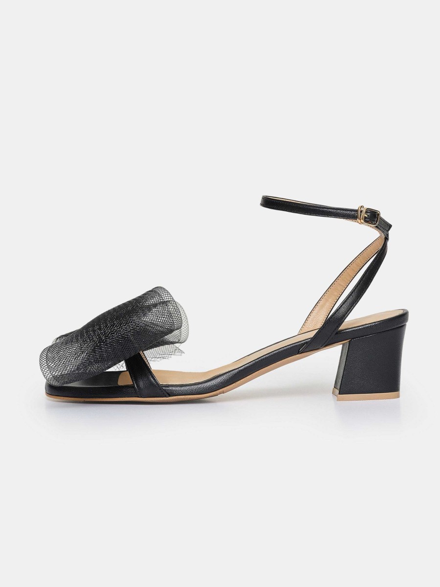 Source Unknown Apogeo Tulle Bow Sandals, Black