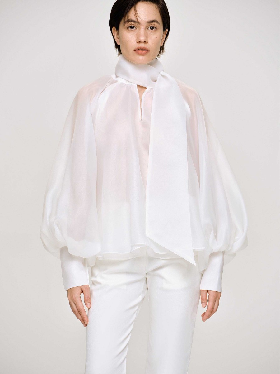 Source Unknown Balloon Sheer Blouse, White