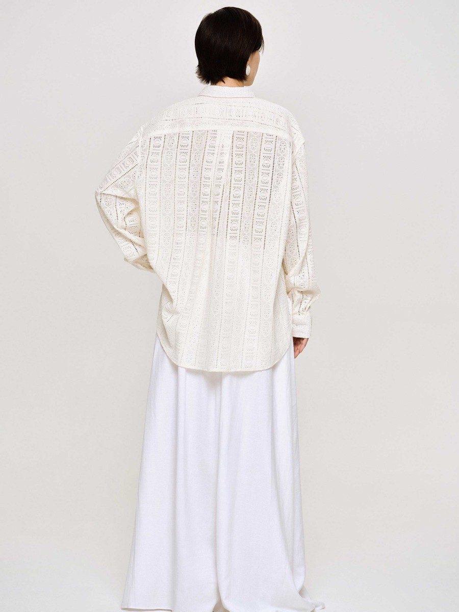 Source Unknown Pointelle Oversized Button Down Shirt,