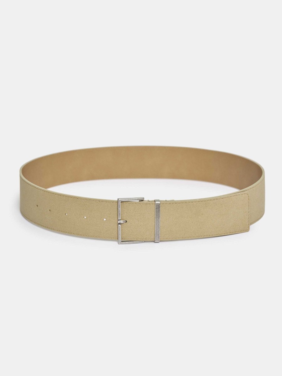 Source Unknown Square Buckle Suede Belt, Nougat