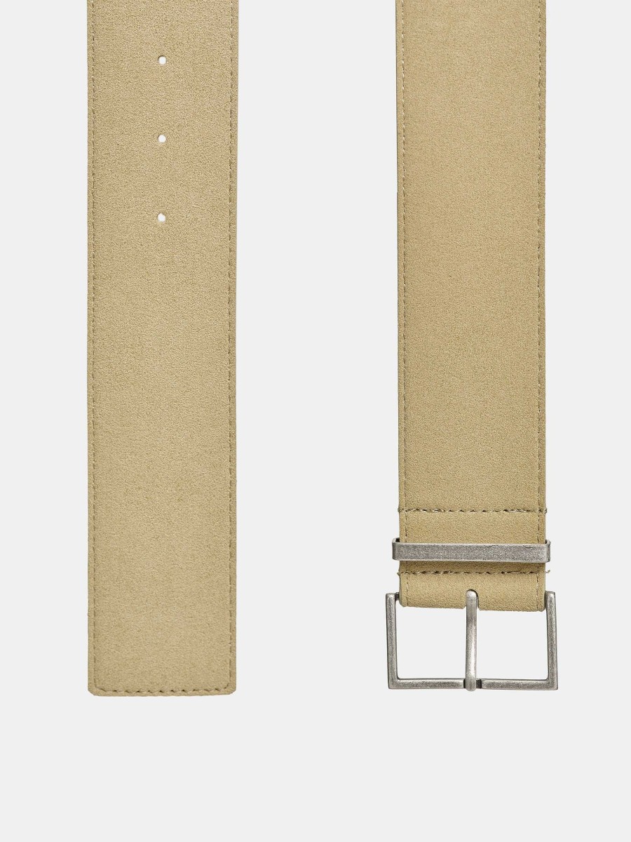 Source Unknown Square Buckle Suede Belt, Nougat