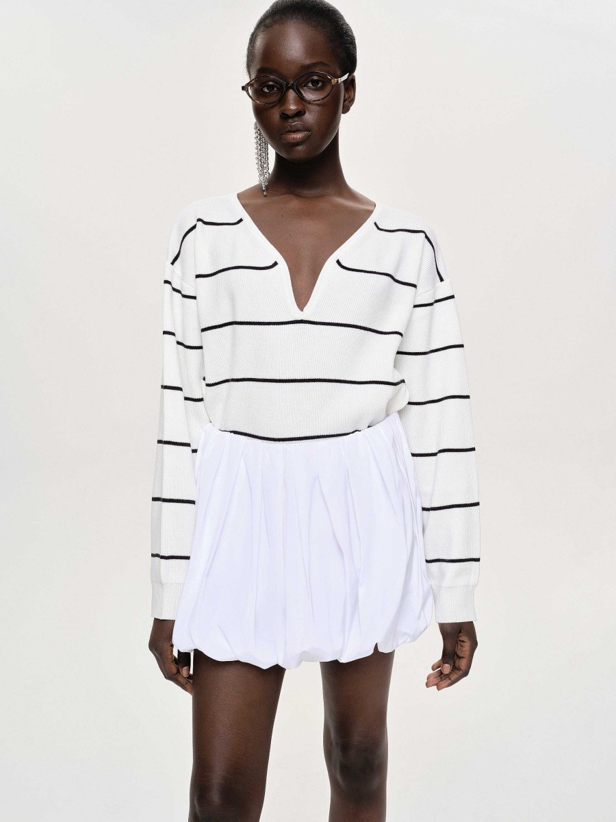 Source Unknown Deep V-Neck Sweater, White Stripe