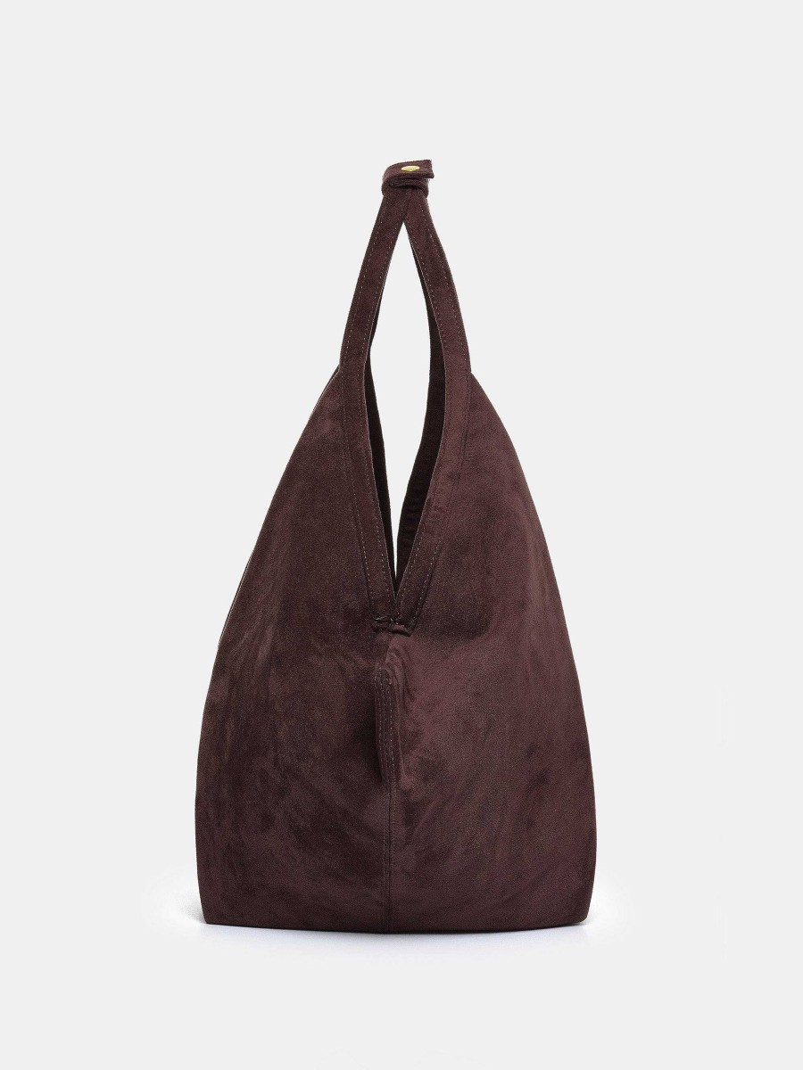 Source Unknown Large Fortune Cookie Bag, Suede Brown