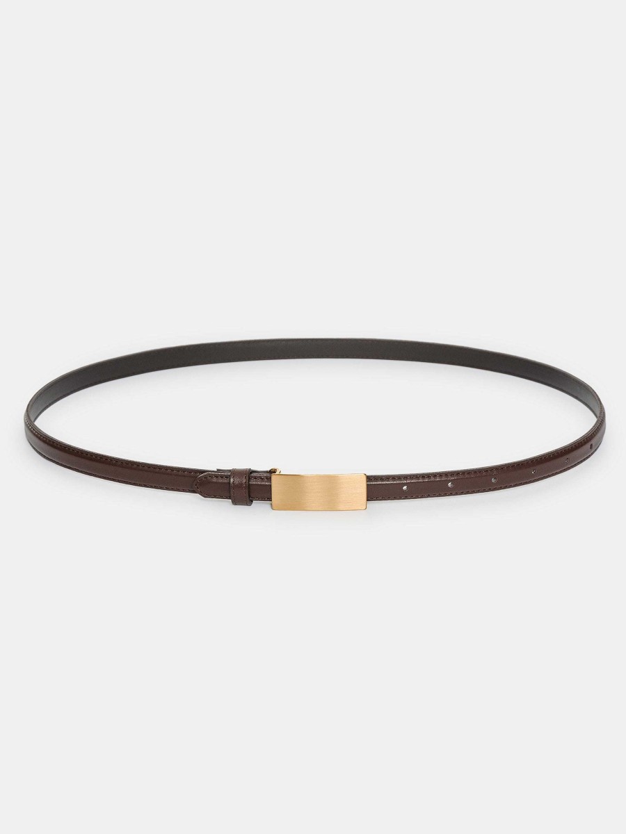 Source Unknown Plate Buckle Leather Belt, Brunette