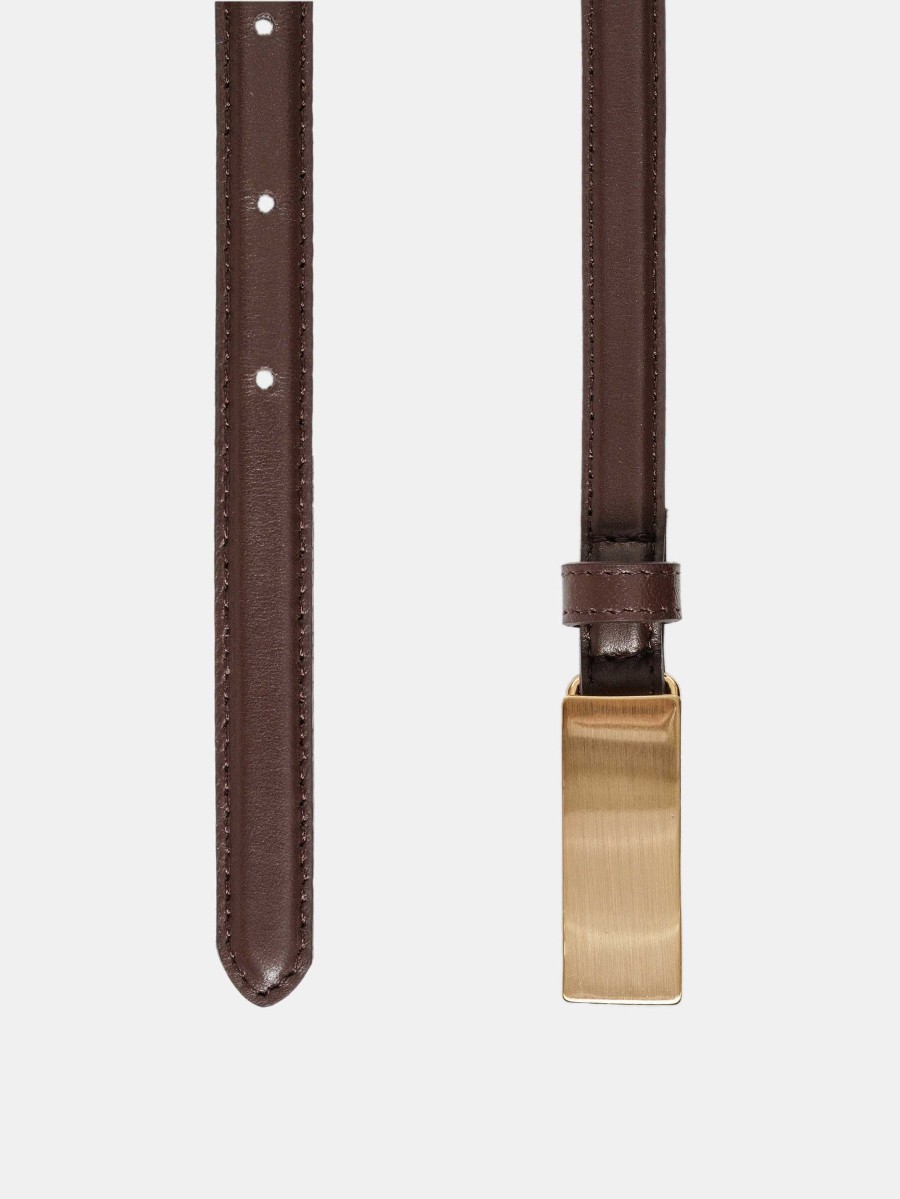 Source Unknown Plate Buckle Leather Belt, Brunette