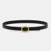 Source Unknown Round Hexagon Leather Belt, Black/Gold