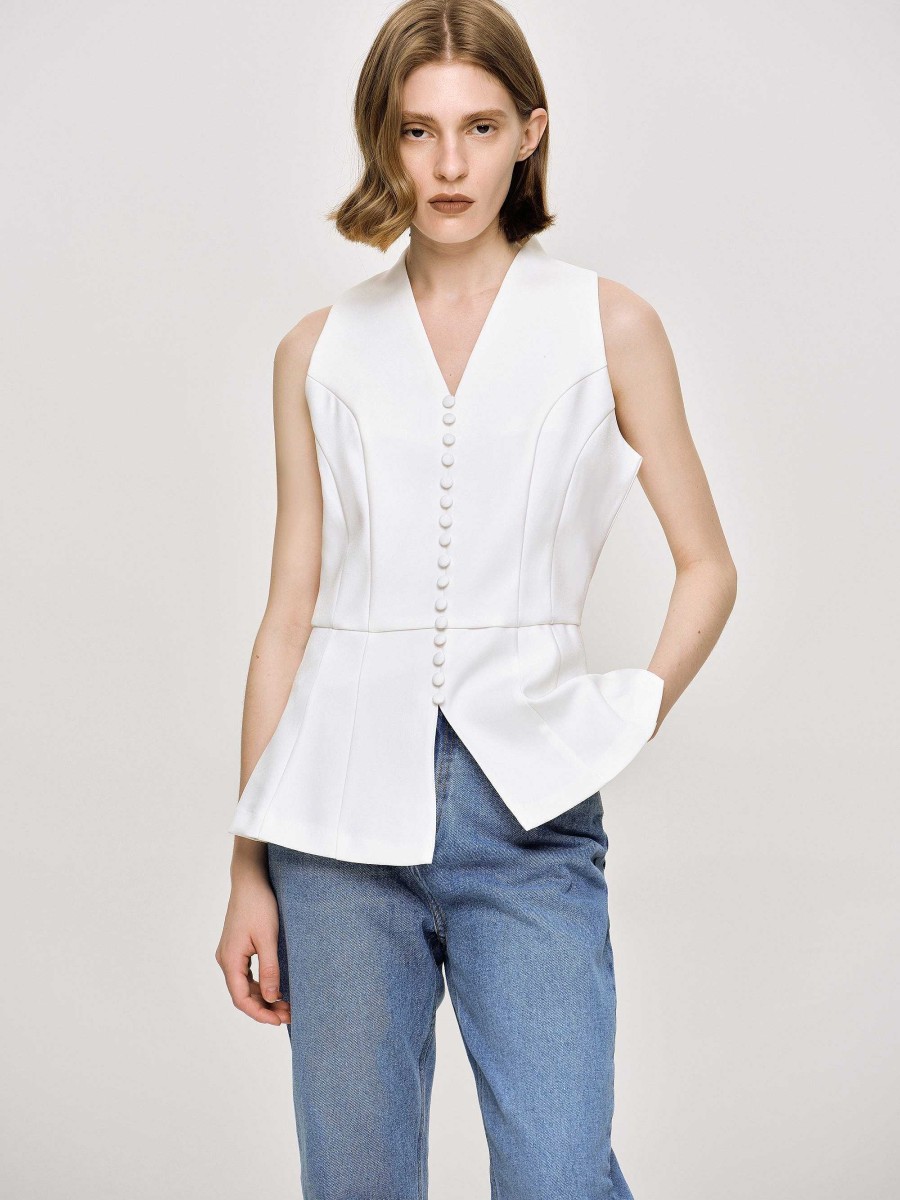 Source Unknown Flared Button Vest, White