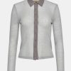 Source Unknown Pietro Semi-Sheer Collar Top, Taupe Brown