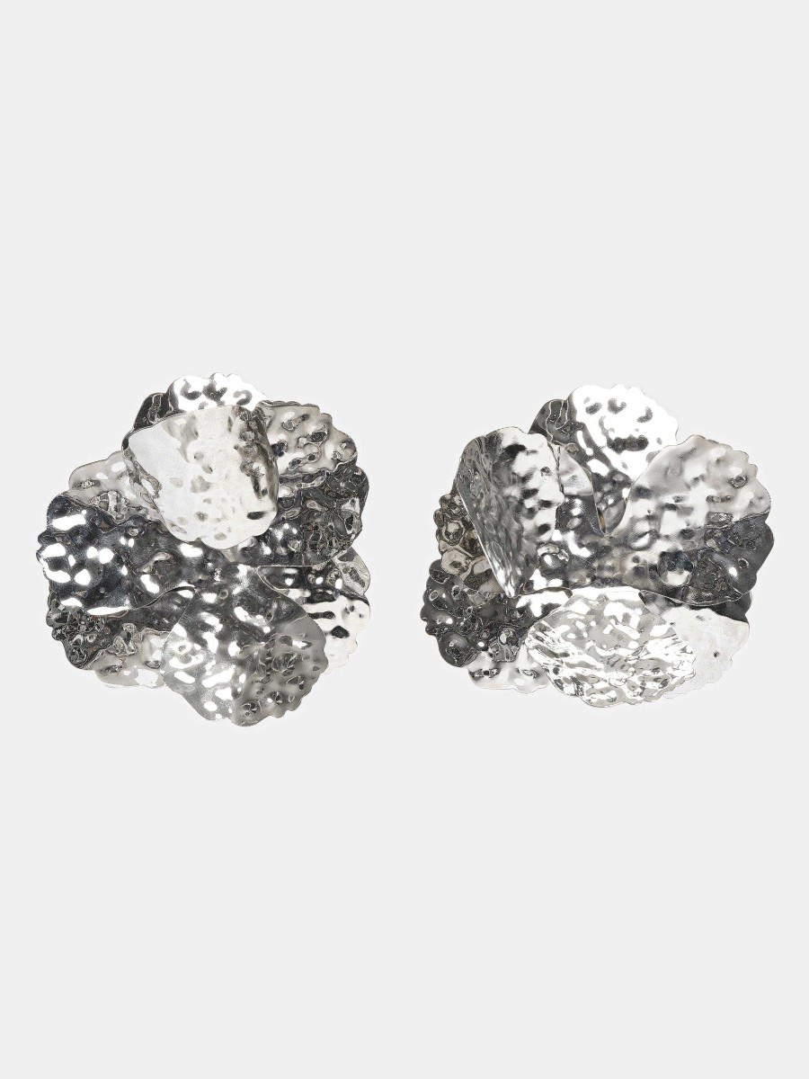 Source Unknown Irregular Petal Earrings, Silver