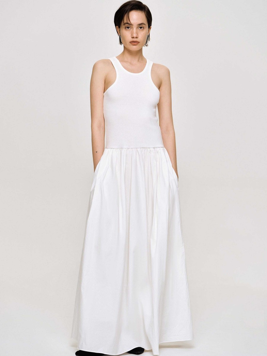 Source Unknown Amal Drop Waist Racer Tank Dress, White