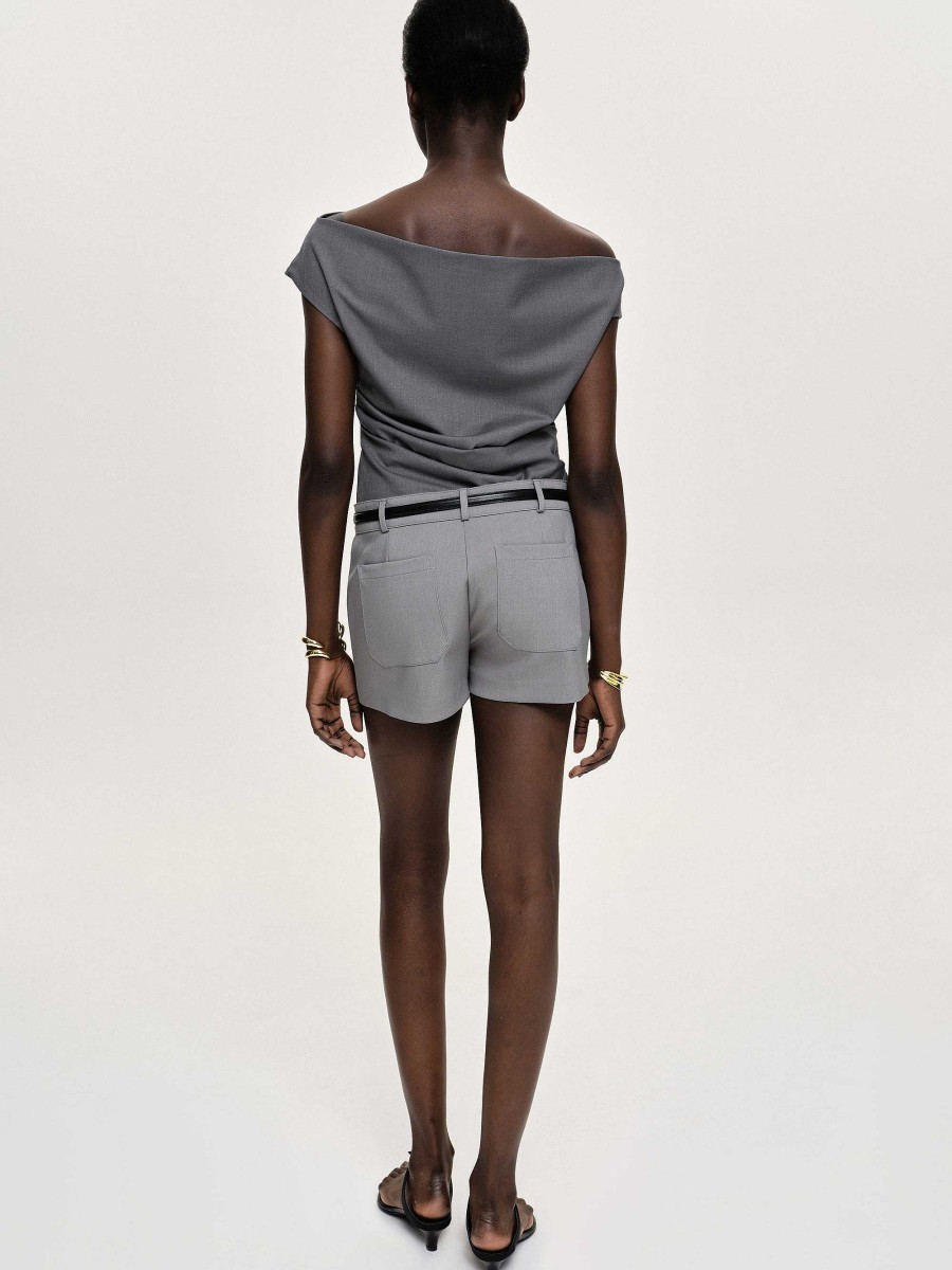 Source Unknown Asymmetric Draped Top, Charcoal