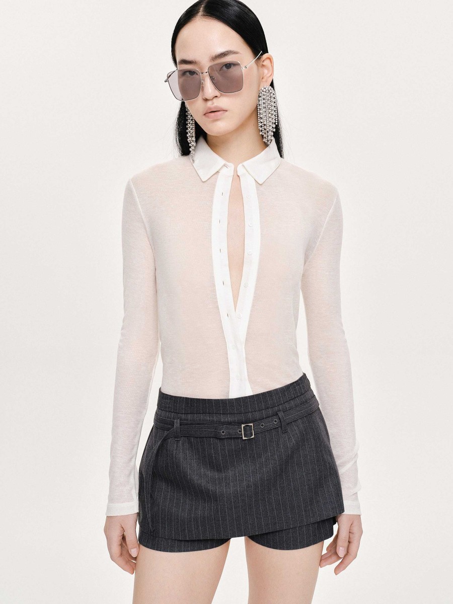 Source Unknown Pietro Semi-Sheer Collar Top, White