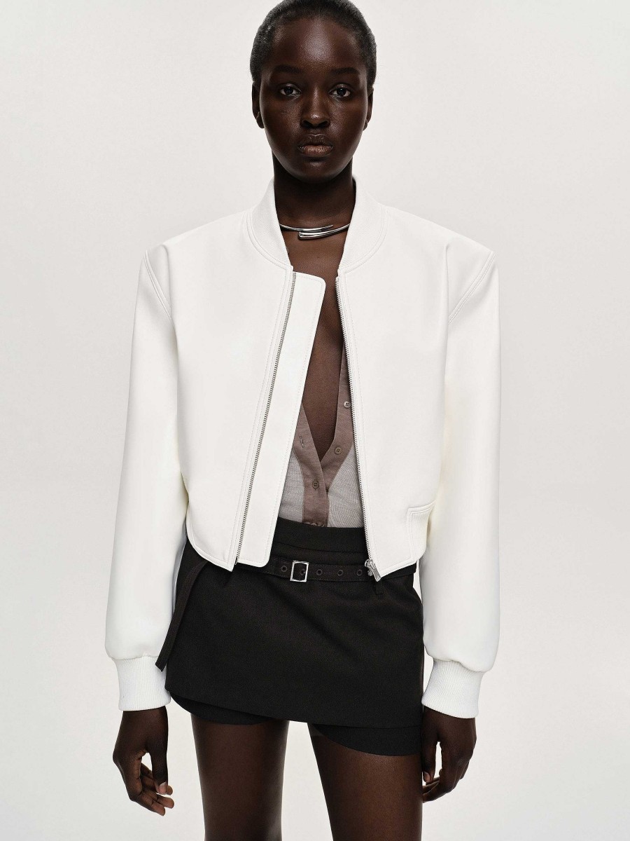 Source Unknown Faux-Leather Bomber Jacket, White