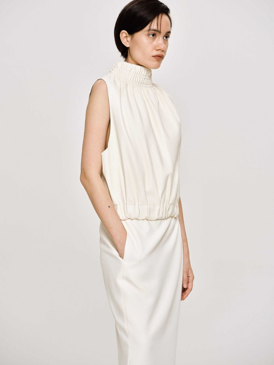 Source Unknown Sleeveless Leather Top, Ivory