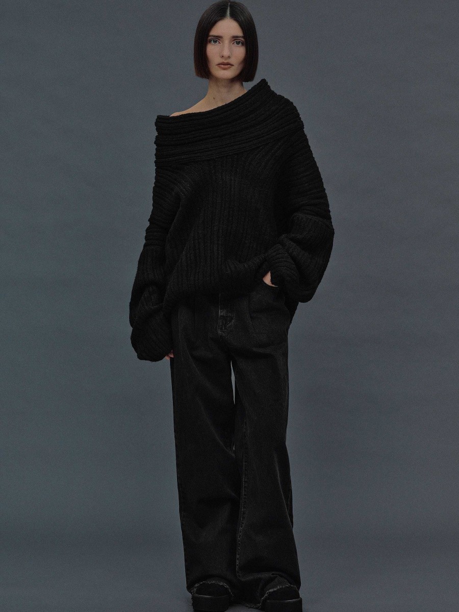 Source Unknown Becca Oversized High Roll Knit Pullover, Black