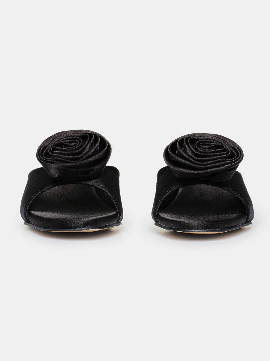 Source Unknown Rose Applique Satin Mules, Black