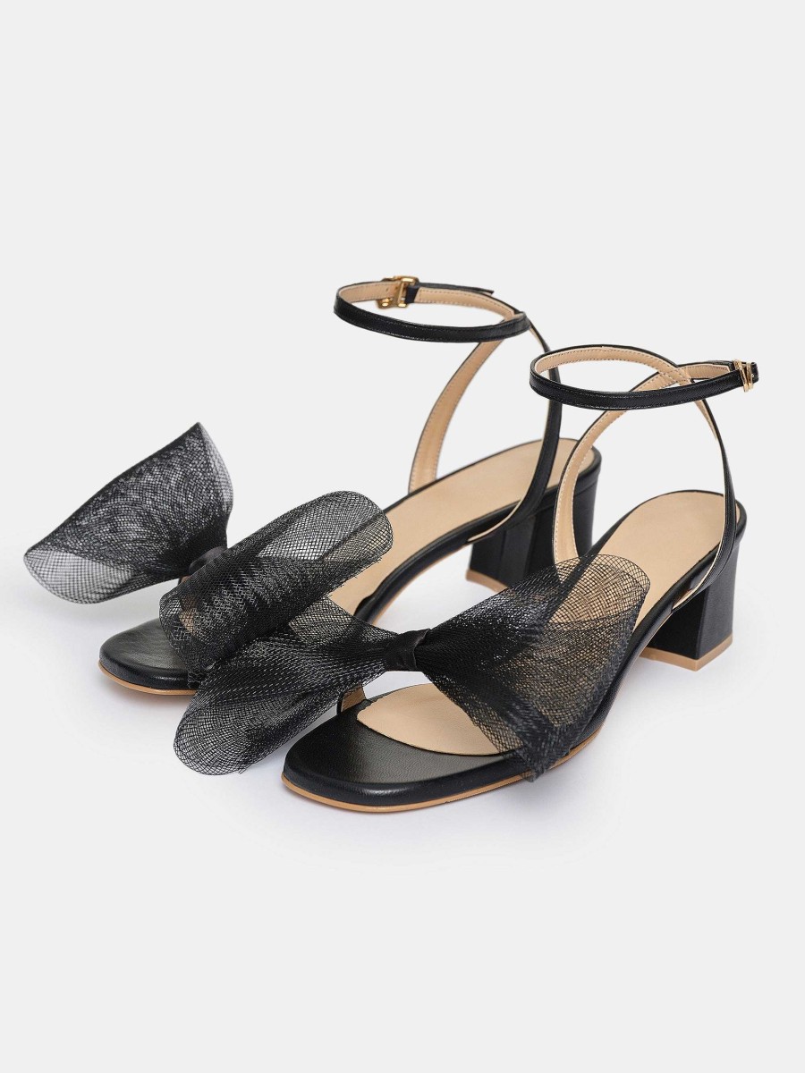 Source Unknown Apogeo Tulle Bow Sandals, Black