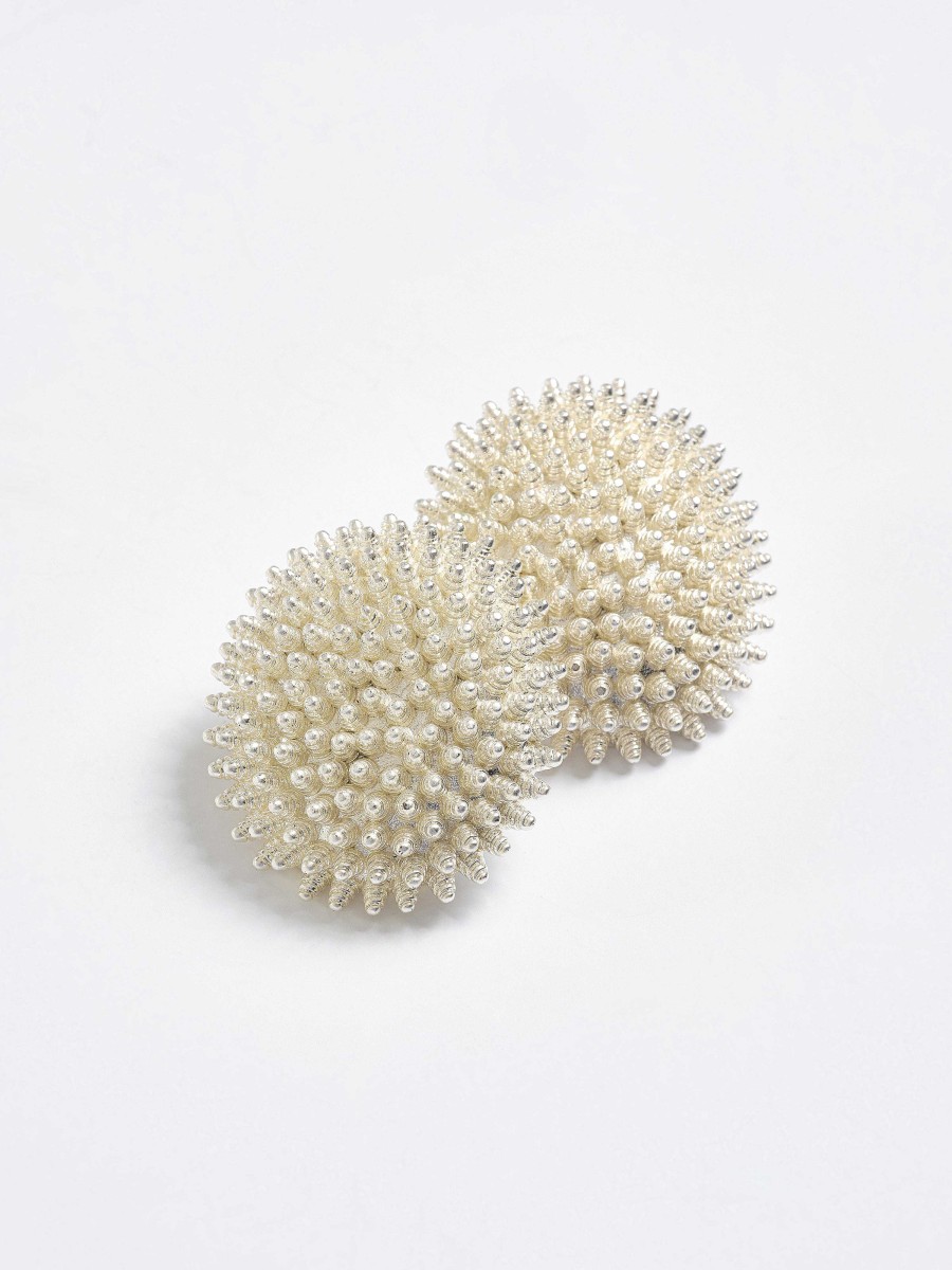 Source Unknown Beaded Ball Earrings, Cream