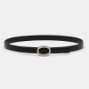 Source Unknown Round Hexagon Leather Belt, Black/Silver