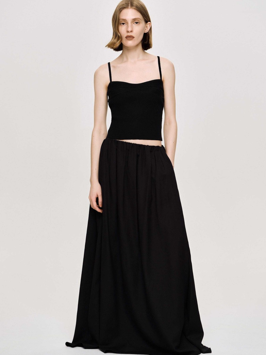 Source Unknown Dhanila Floor-Length Linen Skirt, Black