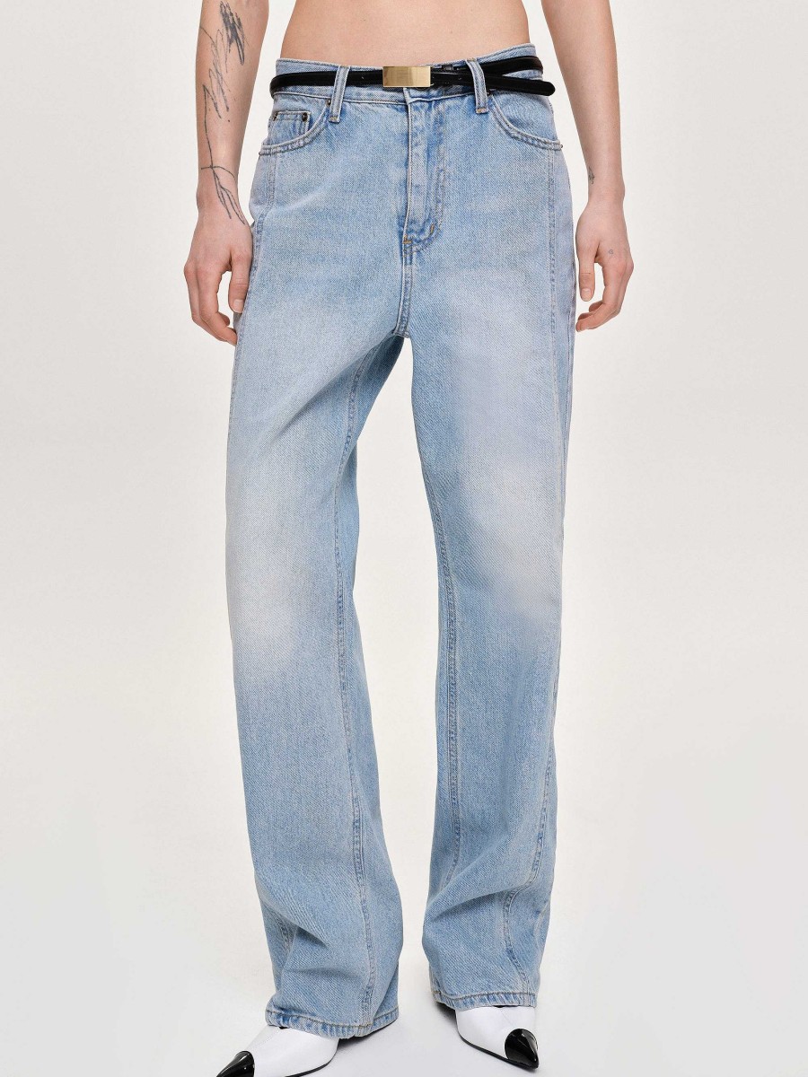 Source Unknown Side Paneled Straight Jeans, Light Washed Blue