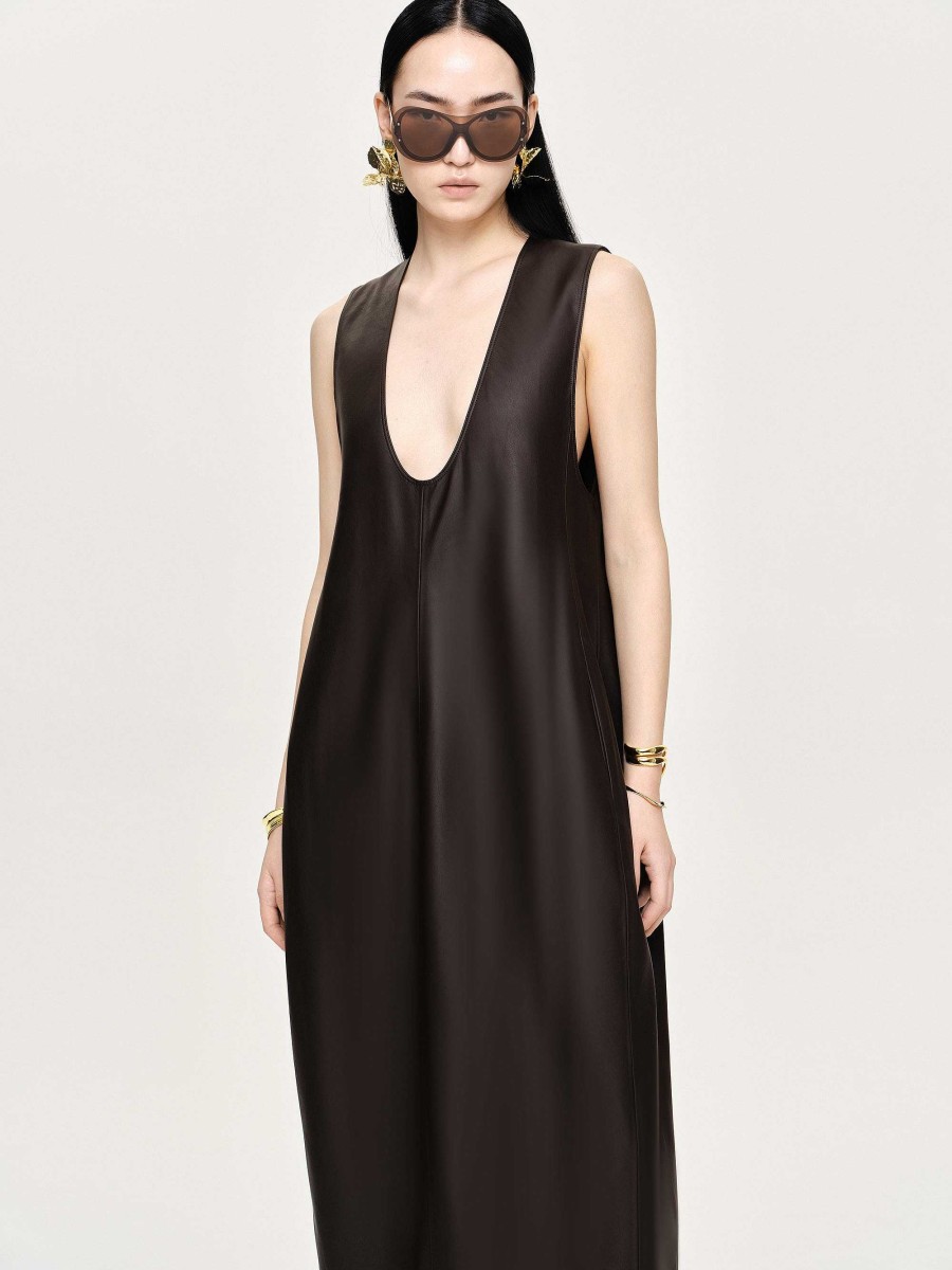 Source Unknown Adua Faux Leather Maxi Dress, Chocolate