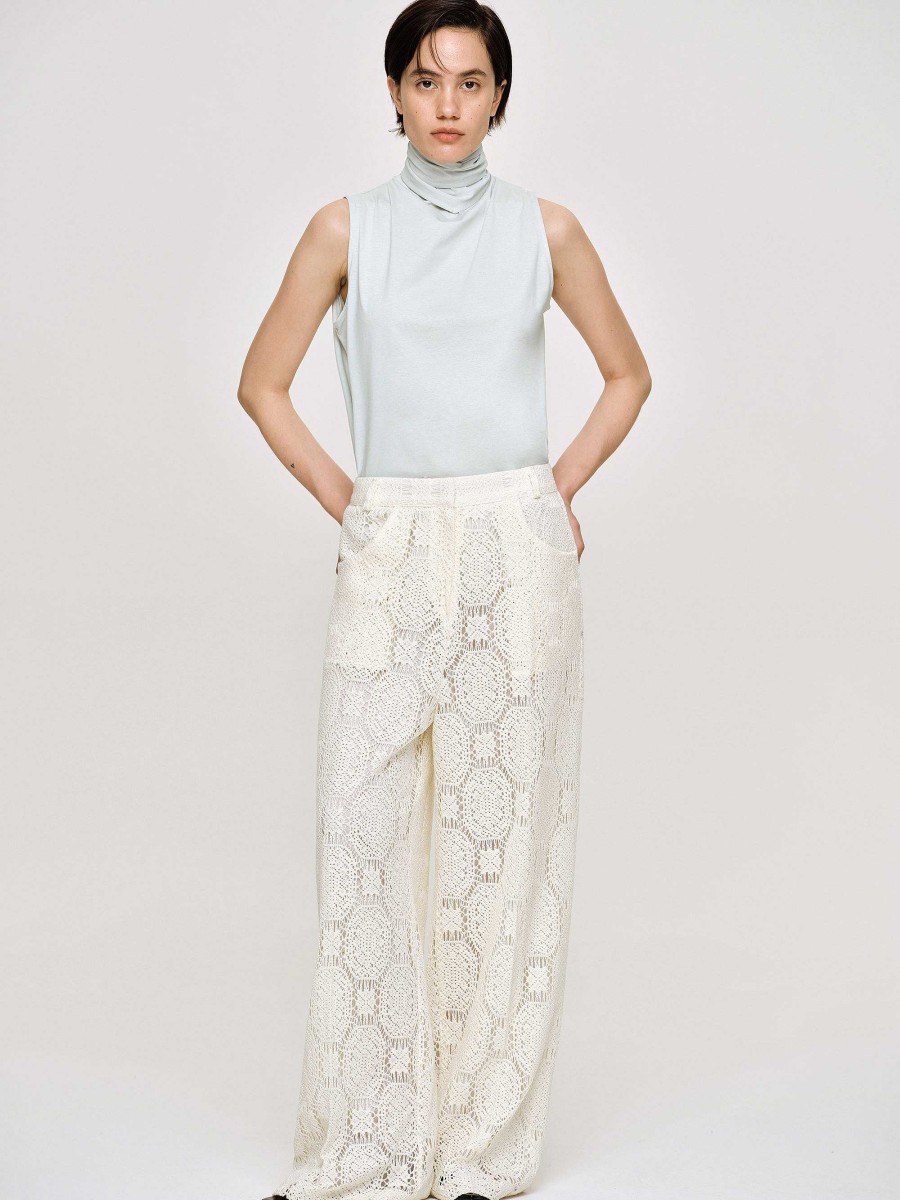 Source Unknown Sevilla Crochet Wide Trousers, Ecru