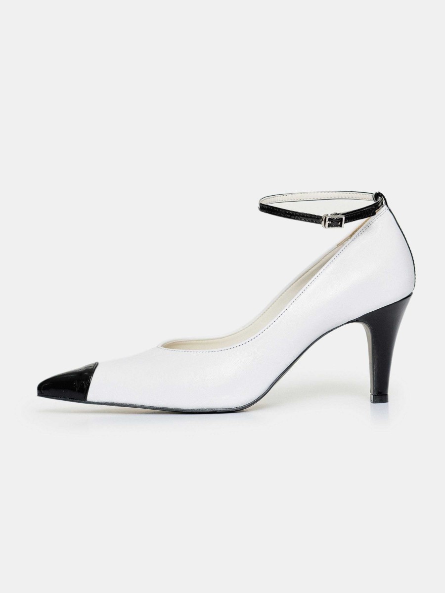 Source Unknown Ester Bicolor Ankle-Strap Heels, White