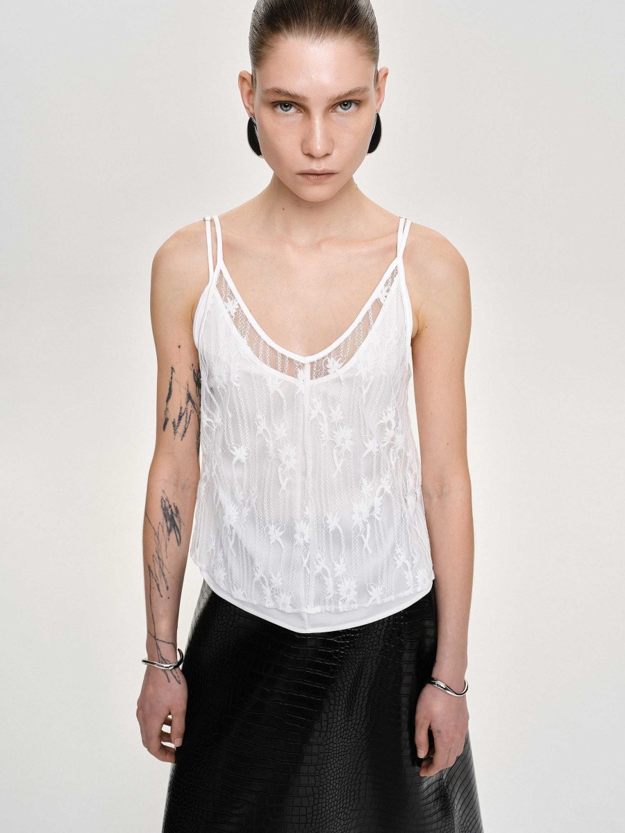 Source Unknown Intersia Floral Tank Top, White