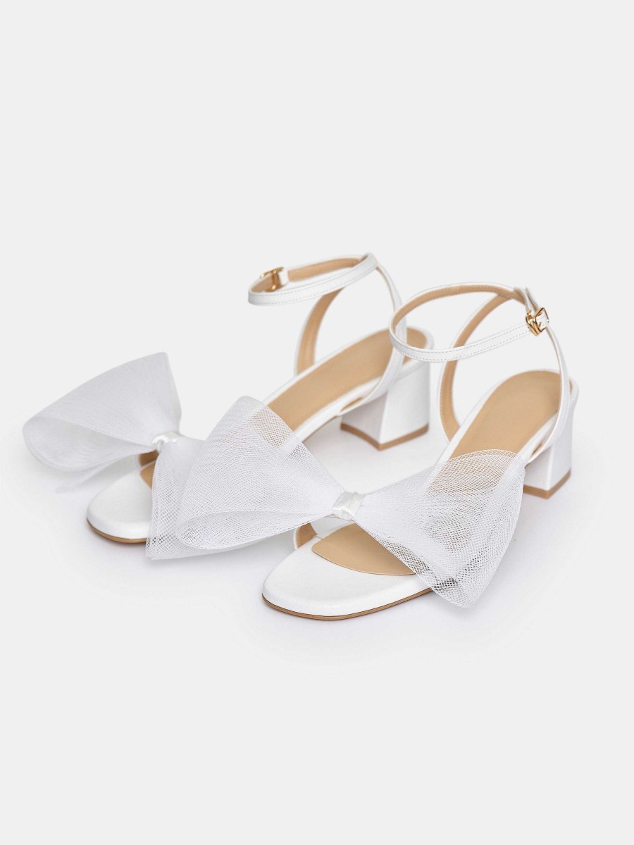 Source Unknown Apogeo Tulle Bow Sandals, White