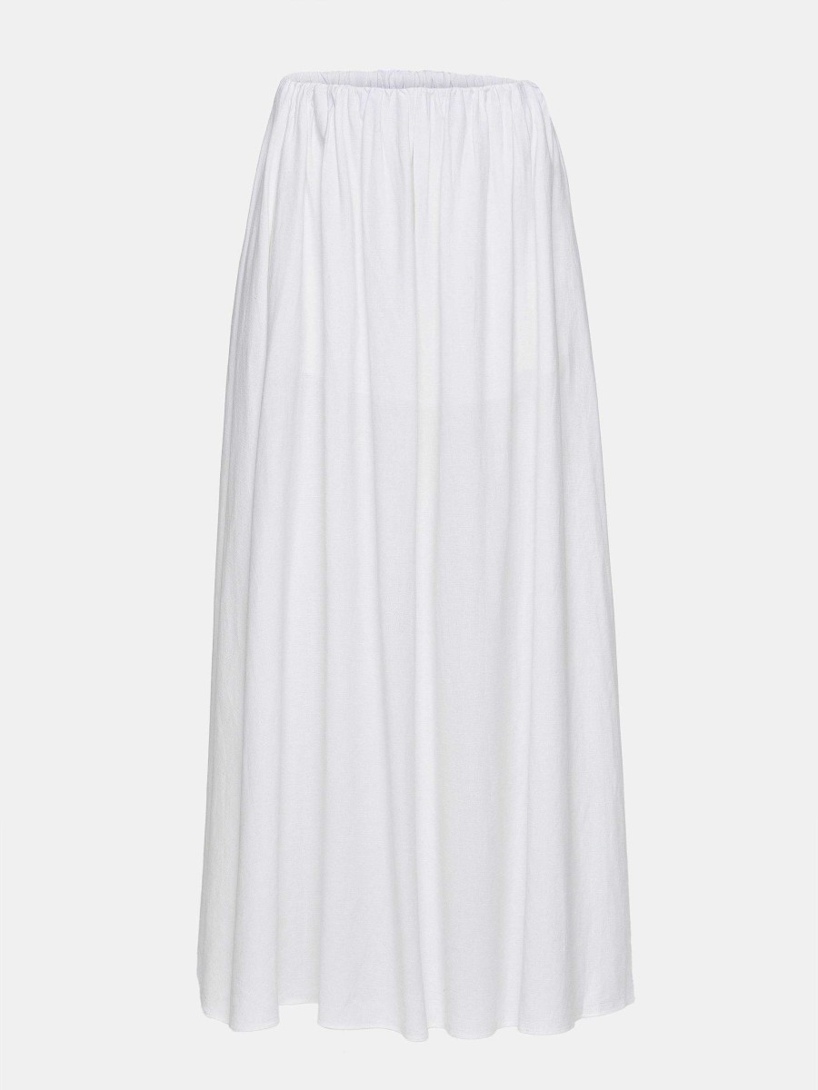 Source Unknown Dhanila Floor-Length Linen Skirt, Optic White