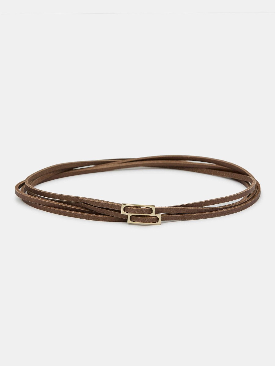 Source Unknown Double Thin Leather Belt, Mocha