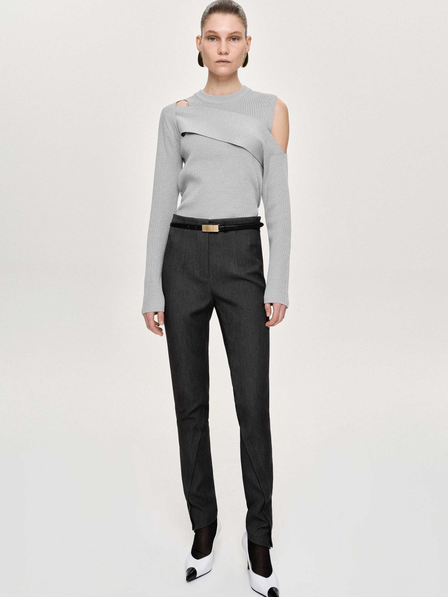 Source Unknown Tyia Bias-Cut Slim Trousers, Dark Charcoal