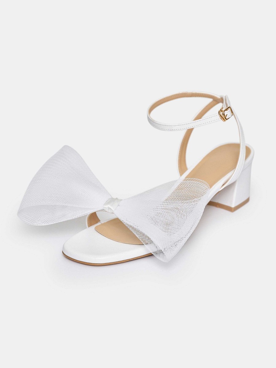 Source Unknown Apogeo Tulle Bow Sandals, White