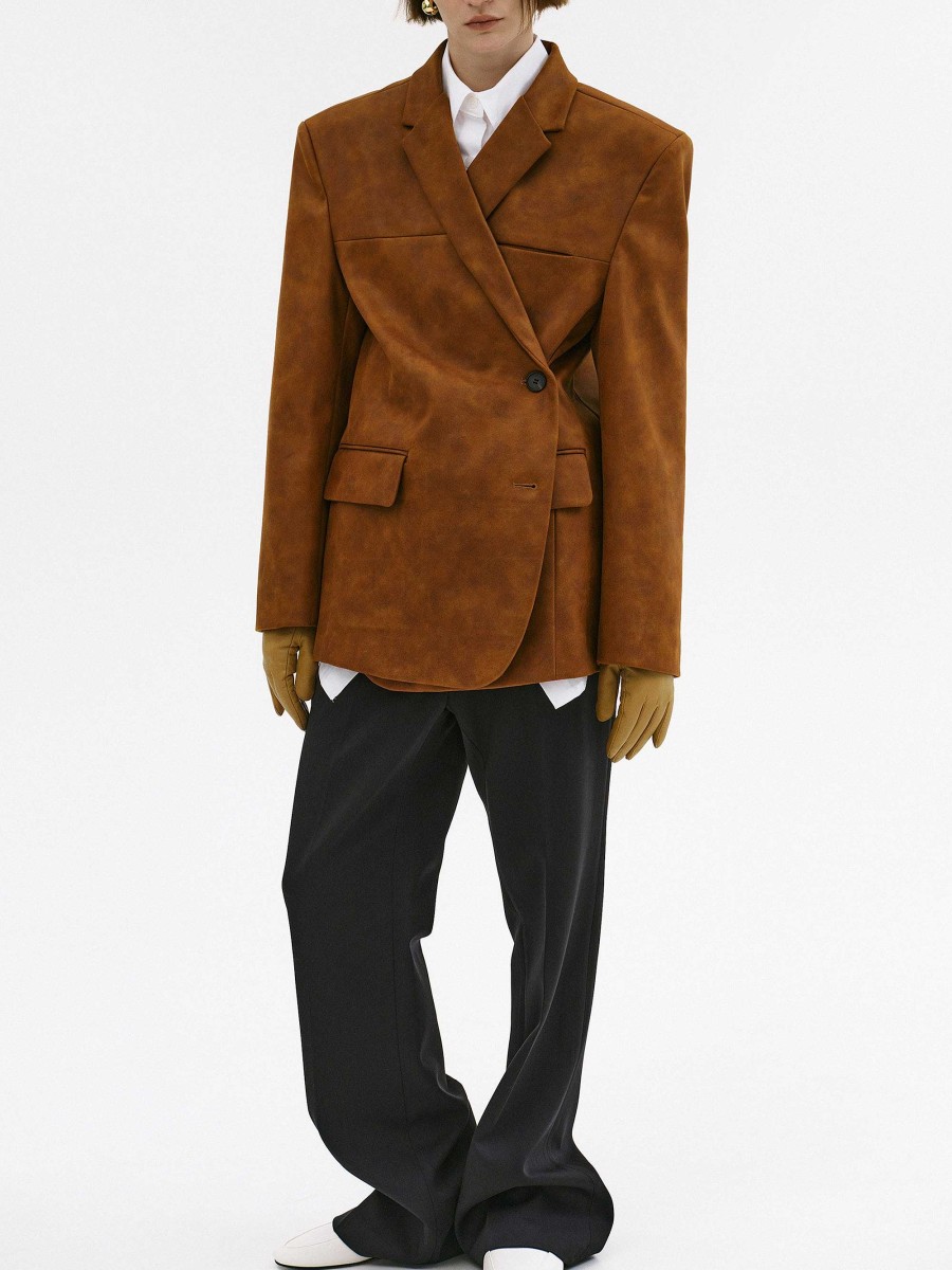 Source Unknown Lui Faux Leather Blazer, Rust Brown