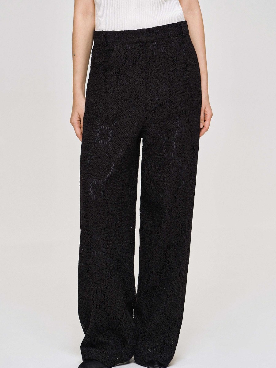 Source Unknown Sevilla Crochet Wide Trousers, Black