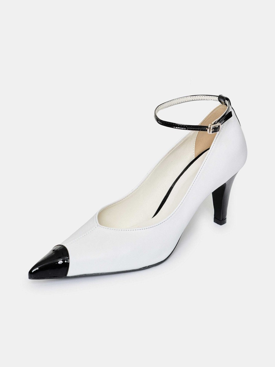 Source Unknown Ester Bicolor Ankle-Strap Heels, White