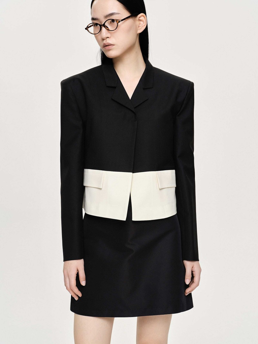 Source Unknown Bicolor Blazer, Black/Ivory