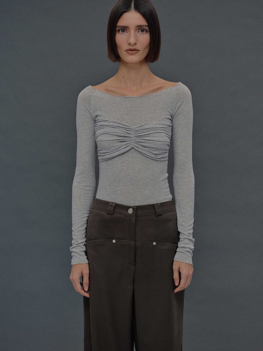 Source Unknown Slim Bustier Jersey Tee, Mist Grey