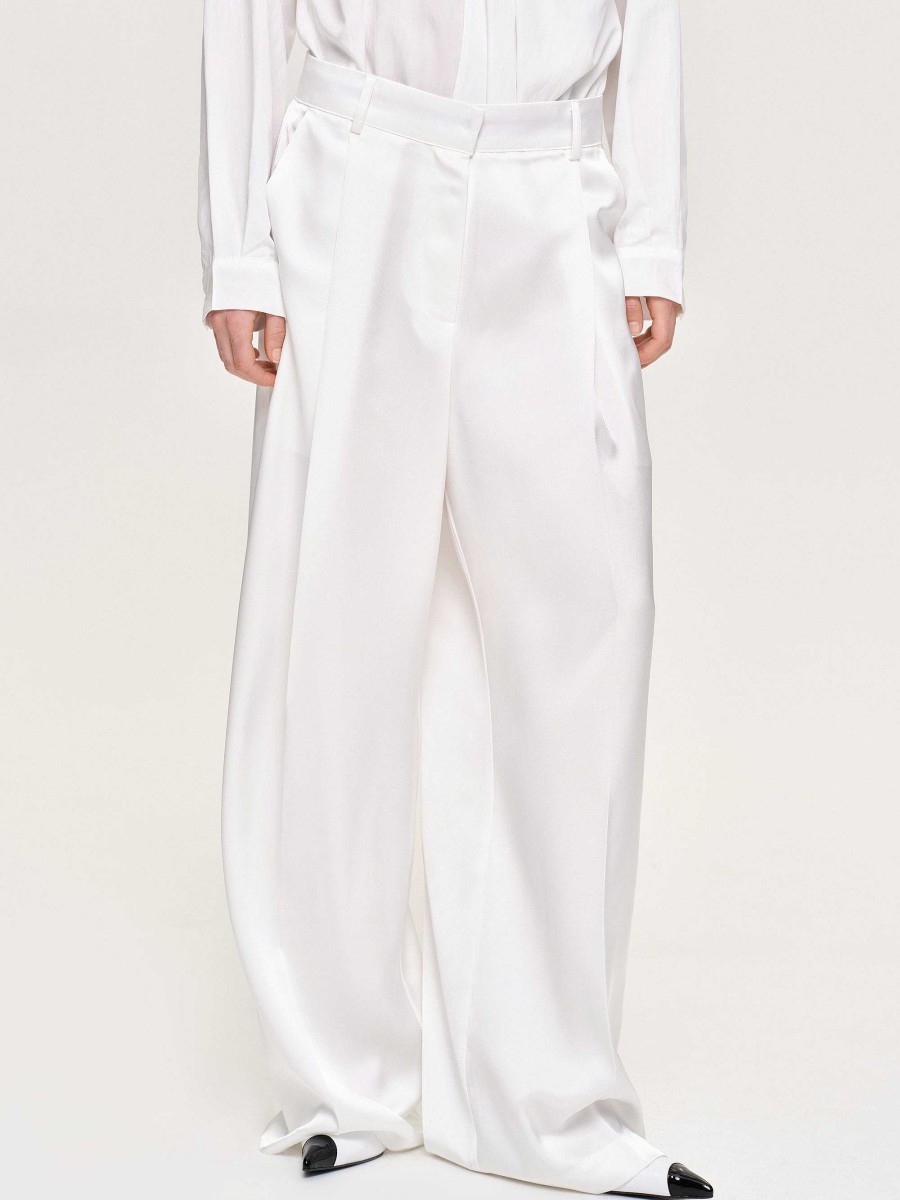 Source Unknown Taiamo Fluid Satin Trousers, White