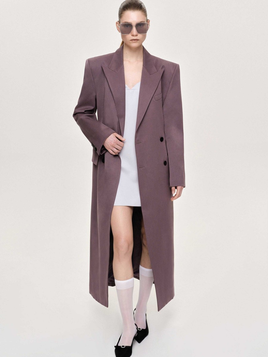 Source Unknown Delphina Long Hourglass Coat, Mauve Grey