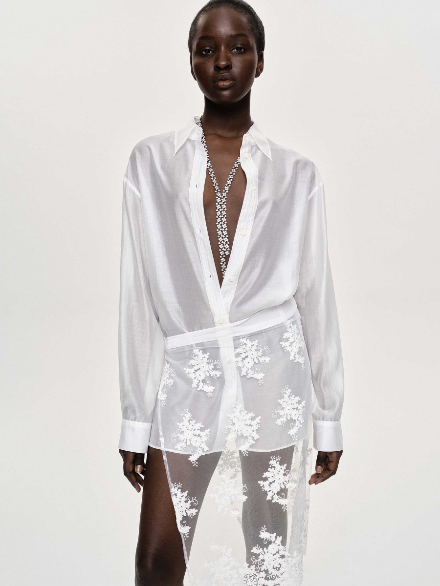 Source Unknown Sheer Button-Down Shirt, White