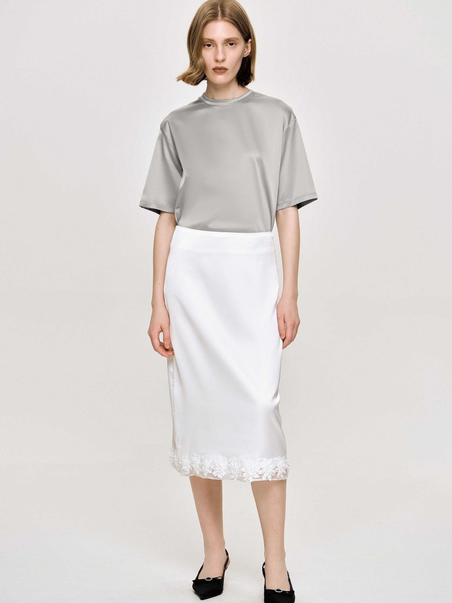 Source Unknown Applique Satin Skirt, White