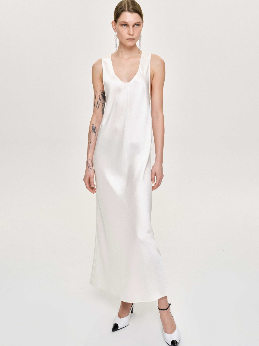 Source Unknown Satin Maxi Dress, Pearl