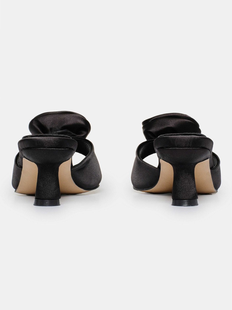 Source Unknown Rose Applique Satin Mules, Black