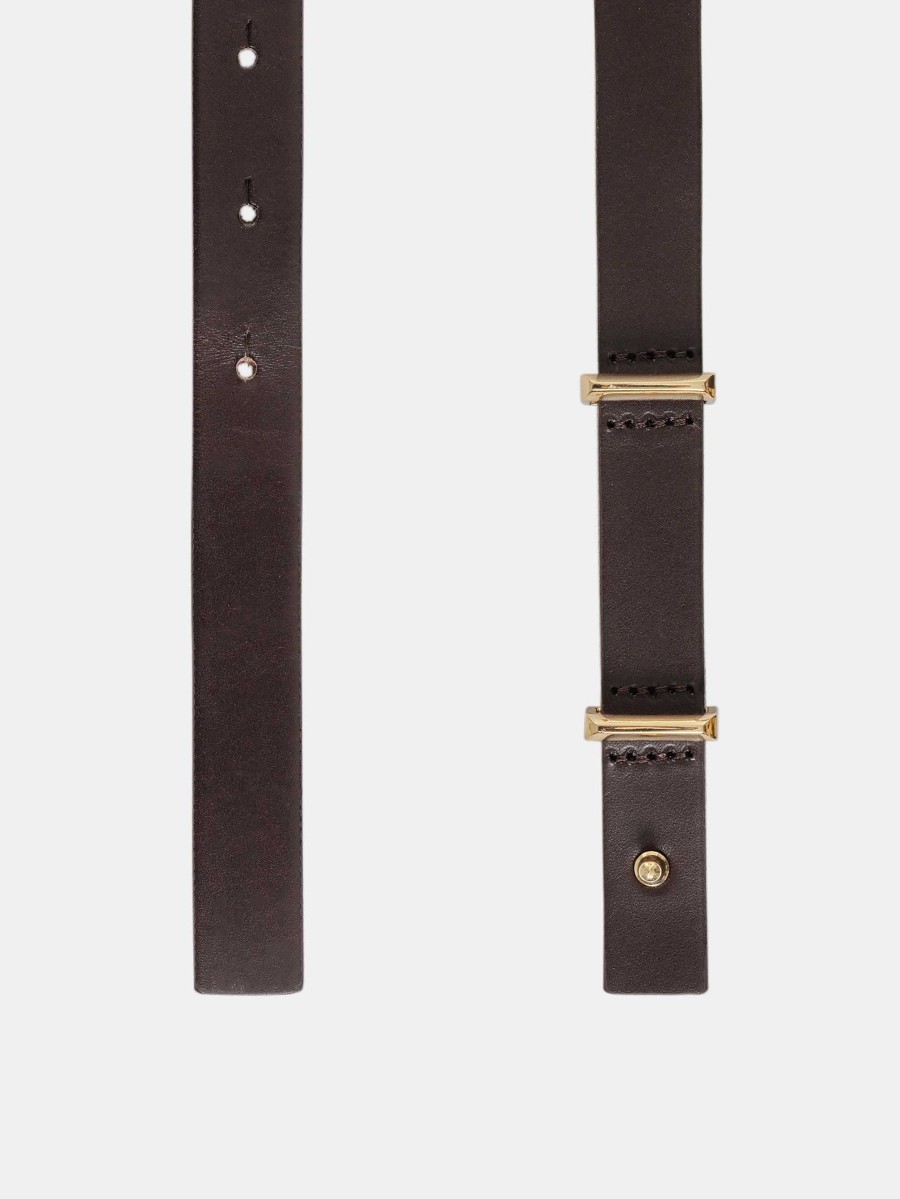 Source Unknown Calfskin Leather Skinny Belt, Brown